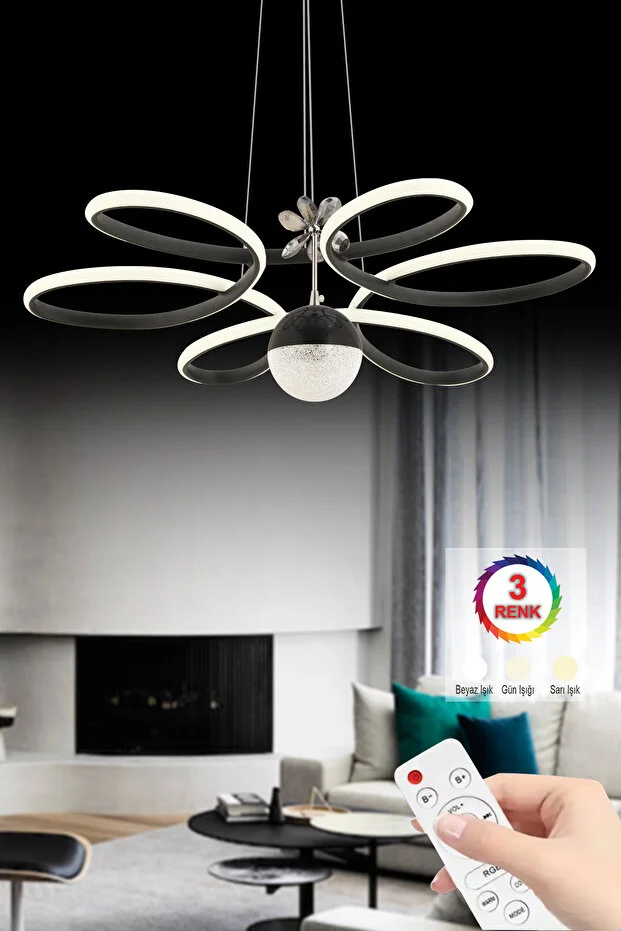 Papatya Kumandalı Gold 3 Renk Ledli Kumandalı Modern Led Avize